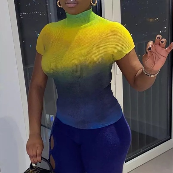 Multicolor high collar top - Picture 3 of 3